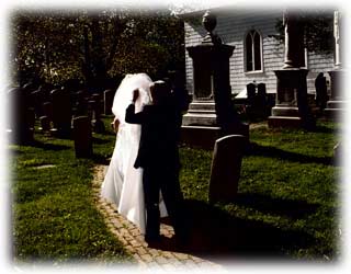 Bride Walking Through Cemetery at Christ Church